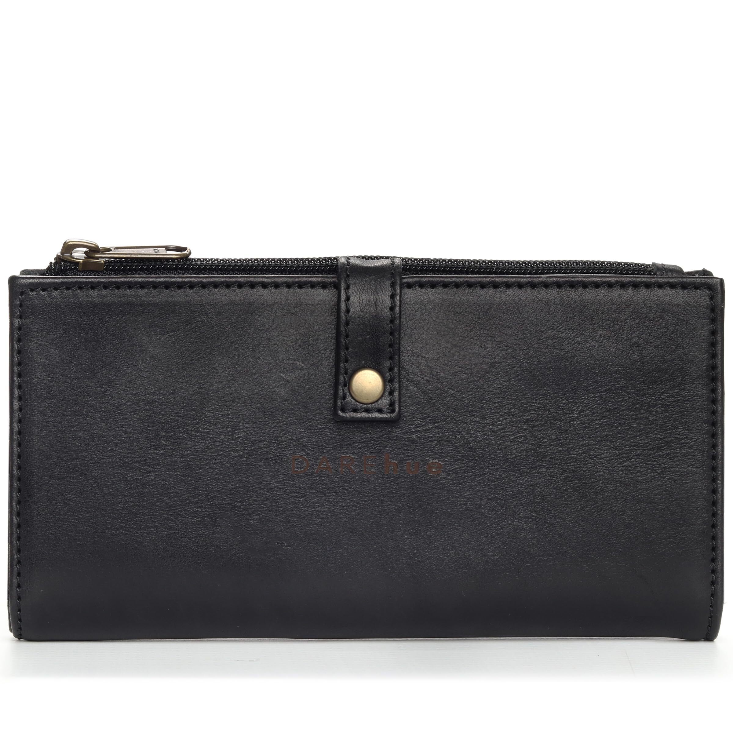 4939 Large Slim Leather Wallet 17 Card Slots Black
